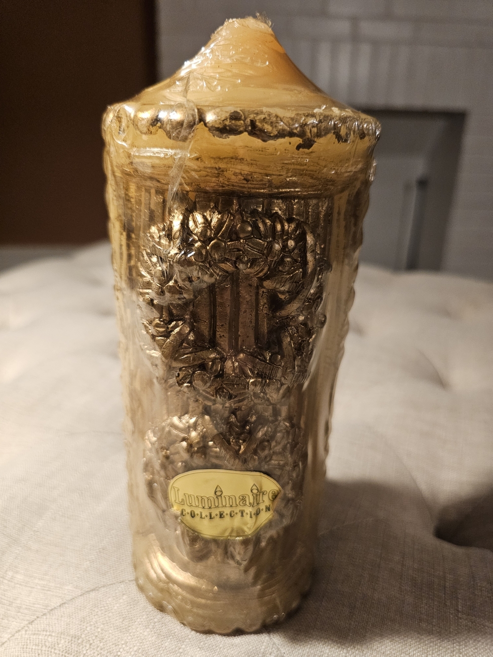 Vintage World Bazaars Luminaire Collection Gold Ornate Pillar Candle
